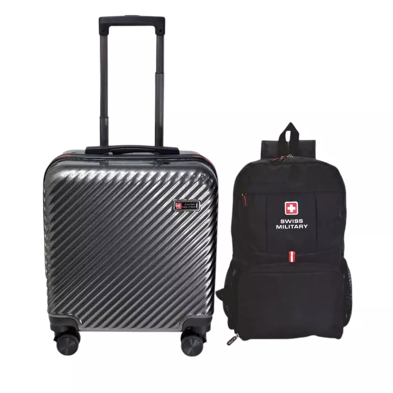 SWISS MILITARY Luggage Bag & Foldable Backpack Combo 33 L & 13.2 L Grey ABS, LTB8_BP6