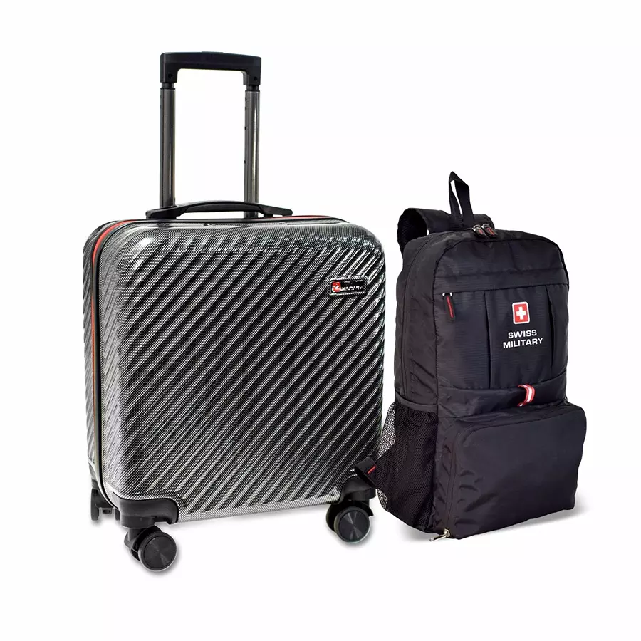 swiss-military-combo-of-cabin-luggage-bag-trolley-bag-suitcase-for-travel-45-cms-17-inches-33l-grey-foldable-backpack-space-saving-design-lightweight-foldable-bag-132l-black-1