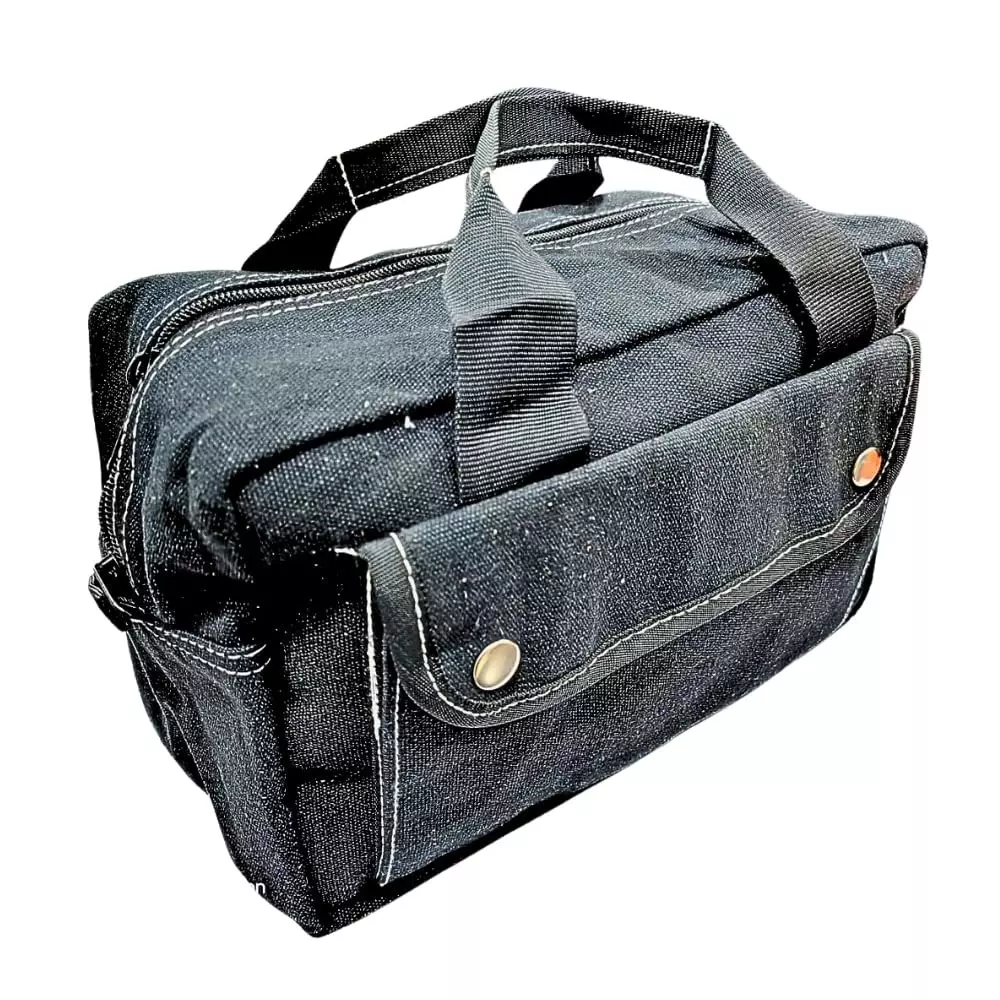 A.D international Duffle Bag Double Zipper Military Style Canvas Grey for Carrying Items