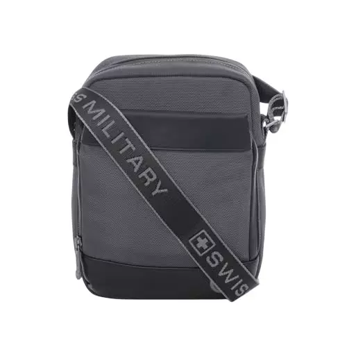 SWISS MILITARY 5 L Popper Cross Body Sling Bag Black Gold Collection 1680D Polyester with PU Trim and Leatherette Front Body , Grey