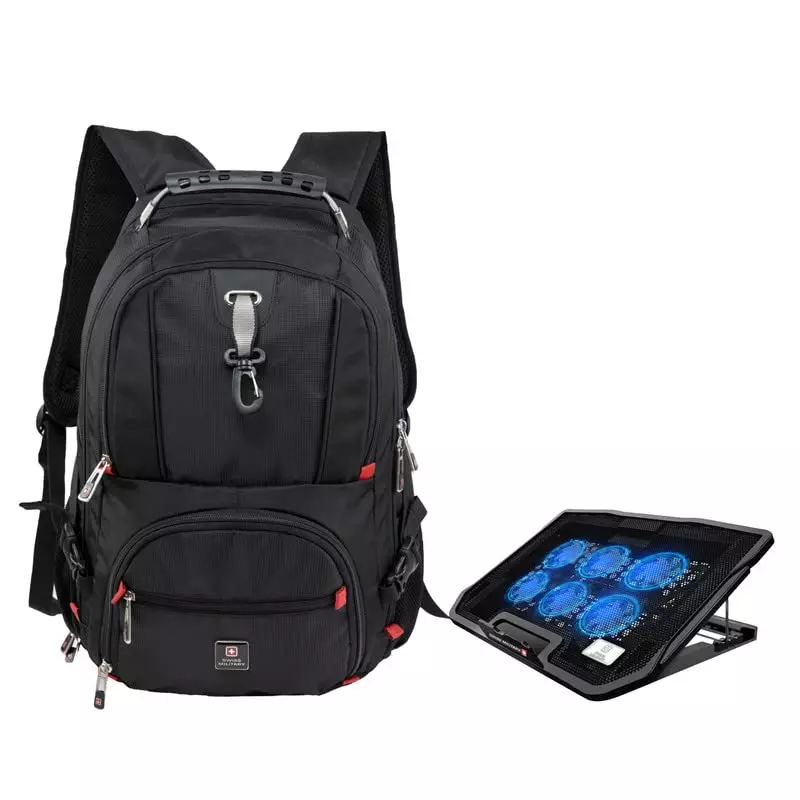 SWISS MILITARY Laptop Backpack & Cooling Pad Combo 31 L Black Nylon, LBP77_LCF01