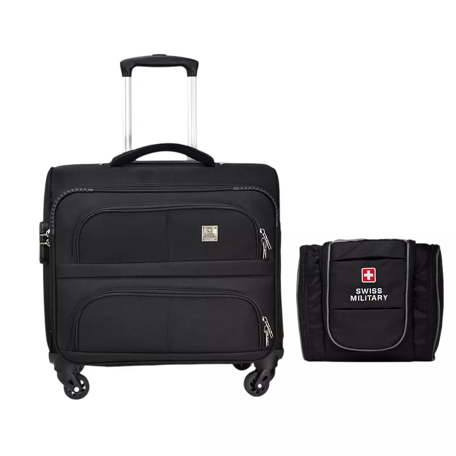 SWISS MILITARY Luggage Bag & Makeup Pouch Combo 32 L & 5 L Black ABS, LTB7_TB6