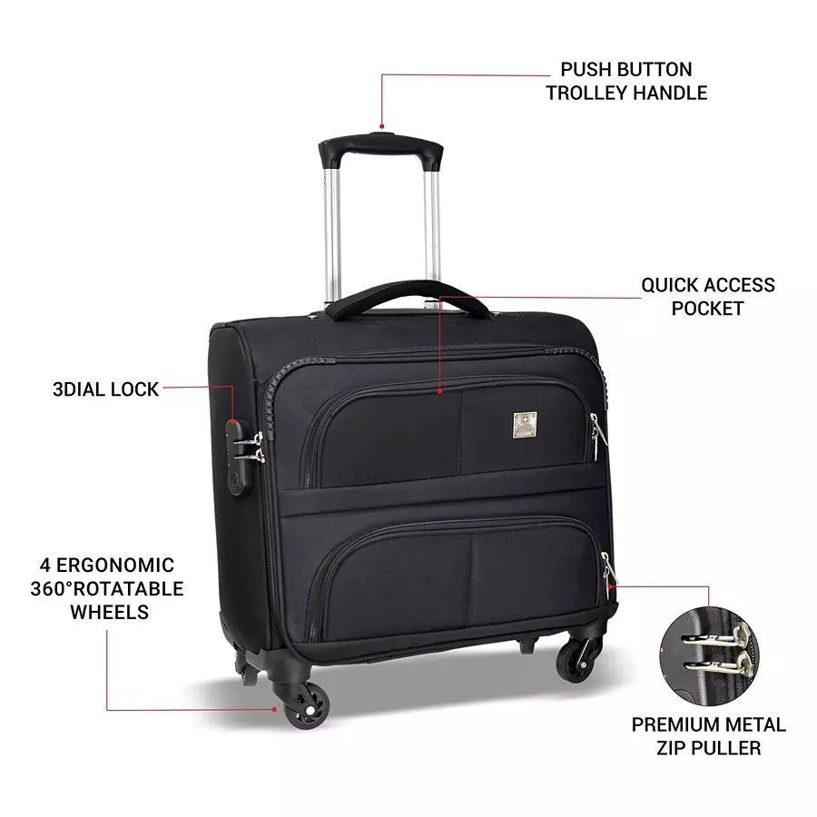 SWISS MILITARY Luggage Bag & Makeup Pouch Combo 32 L & 5 L Black ABS, LTB7_TB6