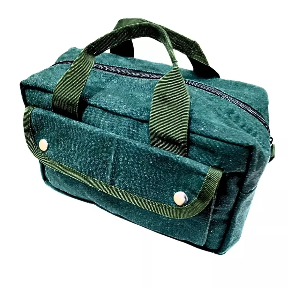 A.D international Duffle Bag Double Zipper Military Style Canvas Green for Carrying Items