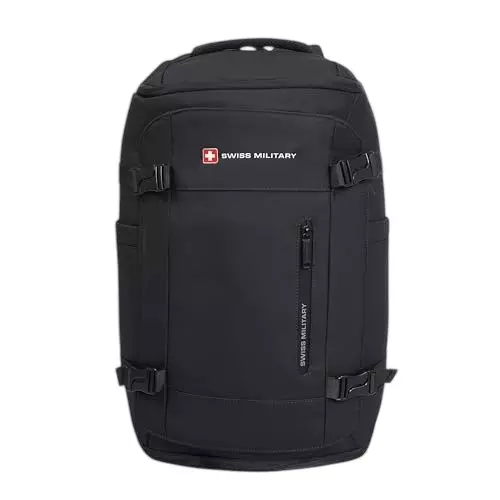 SWISS MILITARY 29 L Aster Laptop Backpack Black Gold Collection with Trolley Strap and Front Zip Pocket for 15.6 inch Laptops, Black