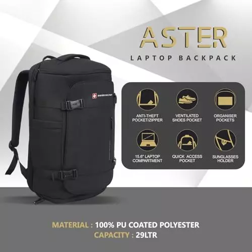 swiss-military-29-l-aster-laptop-backpack-black-gold-collection-with-trolley-strap-and-front-zip-pocket-for-156-inch-laptops-black