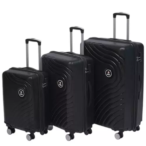 SWISS MILITARY 44 L, 64 L, 97 L Miles Pro Hard Trolley Luggage Bag Polypropylene Body with Anti Theft, 3 Dial Lock, 360° Spinner Wheels, Size 55 cm, 65 cm, 75 cm, Black (Set of 3)