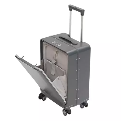 SWISS MILITARY 43 L Thames Anti-Theft Zipperless Trolley Bag Black Gold Collection Water Resistant Makrolon Polycarbonate Body with Free Cover, Grey