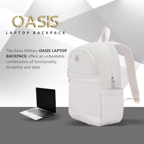 swiss-military-15-l-oasis-laptop-backpack-black-gold-collection-polyester-and-pu-trim-body-with-organizer-pockets-elastic-bottle-holder-card-pocket-white