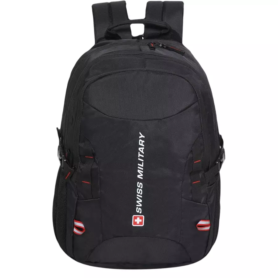 SWISS MILITARY Zeta 25 L Black Polyester Laptop Bagpack with Raincover, ZETA_LBP1006_BLK_27LTR