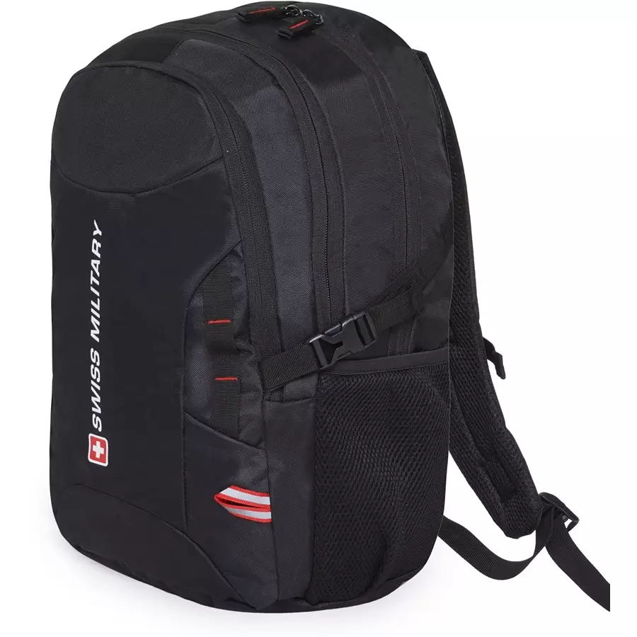 SWISS MILITARY Zeta 25 L Black Polyester Laptop Bagpack with Raincover, ZETA_LBP1006_BLK_27LTR