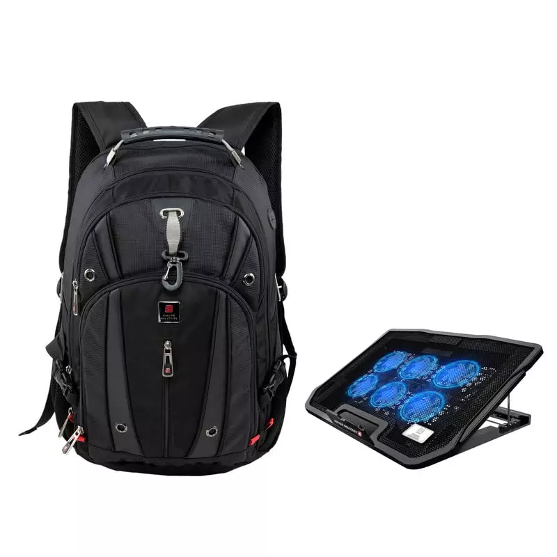 SWISS MILITARY Laptop Backpack & Cooling Pad Combo 31 L Black Nylon, LBP76_LCF01
