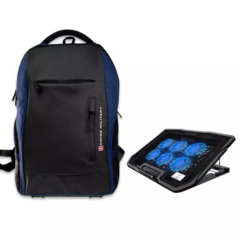 SWISS MILITARY Laptop Backpack & Cooling Pad Combo 29 L Black Nylon, LBP90_LCF01