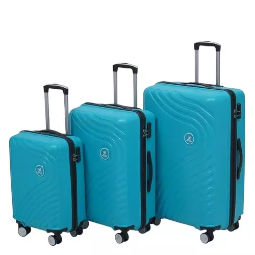 SWISS MILITARY 44 L, 64 L, 97 L Miles Pro Hard Trolley Luggage Bag Polypropylene Body with Anti Theft, 3 Dial Lock, 360° Spinner Wheels, Size 55 cm, 65 cm, 75 cm, Teal (Set of 3)