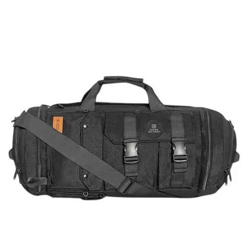 SWISS MILITARY 43 L Nelson Convertible Backpack Cum Duffle Bag with Shoe Compartment, Quick Access Pocket Polyester Body for Travel & Gym, Black