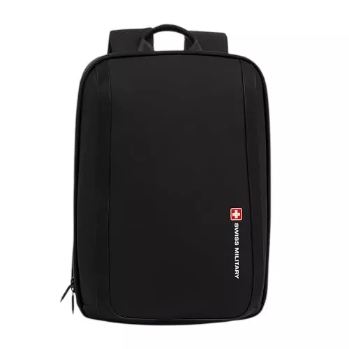 SWISS MILITARY 19 L Oracle Laptop Backpack Black Gold Collection PU Coated Polyester Body with Secure Zippers, Multiple Compartments, Black