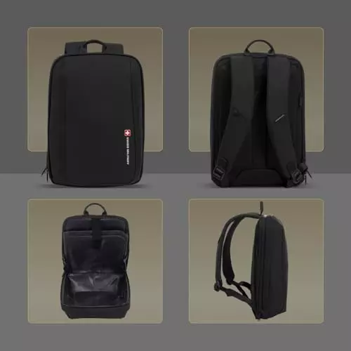 swiss-military-19-l-oracle-laptop-backpack-black-gold-collection-pu-coated-polyester-body-with-secure-zippers-multiple-compartments-black