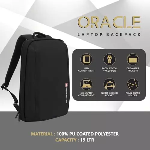 swiss-military-19-l-oracle-laptop-backpack-black-gold-collection-pu-coated-polyester-body-with-secure-zippers-multiple-compartments-black