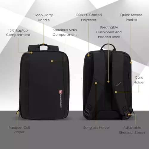 swiss-military-19-l-oracle-laptop-backpack-black-gold-collection-pu-coated-polyester-body-with-secure-zippers-multiple-compartments-black
