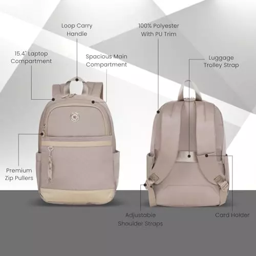 swiss-military-15-l-oasis-laptop-backpack-black-gold-collection-polyester-and-pu-trim-body-with-organizer-pockets-elastic-bottle-holder-card-pocket-beige