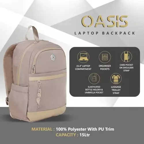 swiss-military-15-l-oasis-laptop-backpack-black-gold-collection-polyester-and-pu-trim-body-with-organizer-pockets-elastic-bottle-holder-card-pocket-beige