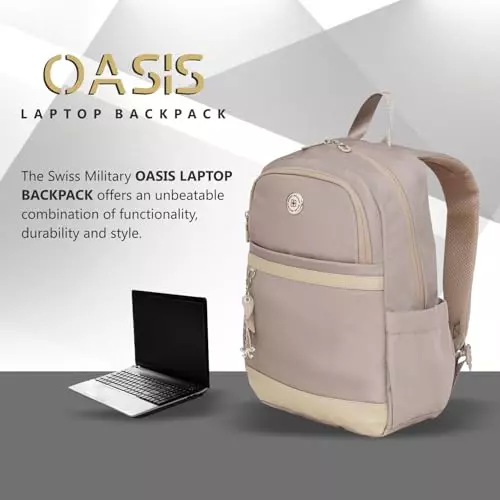 swiss-military-15-l-oasis-laptop-backpack-black-gold-collection-polyester-and-pu-trim-body-with-organizer-pockets-elastic-bottle-holder-card-pocket-beige