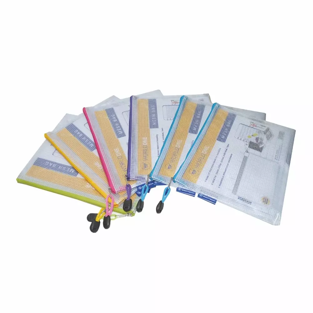 Worldone Thick Nylon Mesh Translucent Pouch Size A5 Assorted Color, DC243 (Pack of 6)