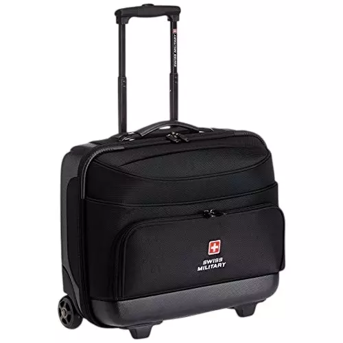 SWISS MILITARY 30 L Pilot Pro Laptop Overnighter Trolley Bag ABS Front & Polyester Shell Body with Business File Organizer & Push Button Handle, Black