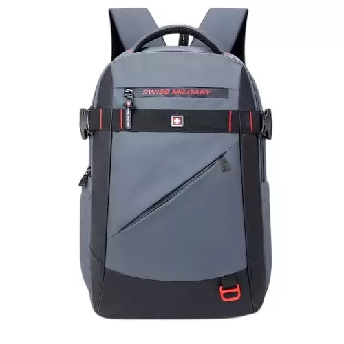 SWISS MILITARY 30 L Laptop Backpack Polyester Body with Luggage Strap, Detachable Key Ring, Anti-Theft Pocket, Expandable Bottle Pocket, Grey