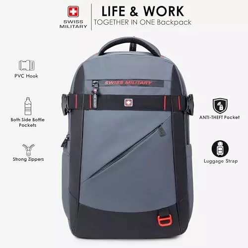 swiss-military-30-l-laptop-backpack-polyester-body-with-luggage-strap-detachable-key-ring-anti-theft-pocket-expandable-bottle-pocket-grey