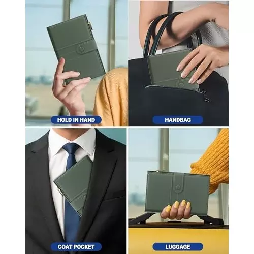 FEDUS Premium Passport Holder Faux Leather, D-Green with Card Holder, RFID Protected Travel Accessories