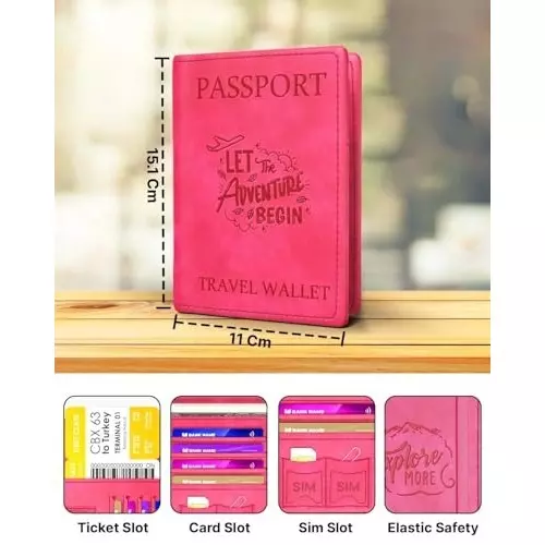 FEDUS Premium Advent Passport Holder Faux Leather Black & Pink, RFID Protected Travel Accessories