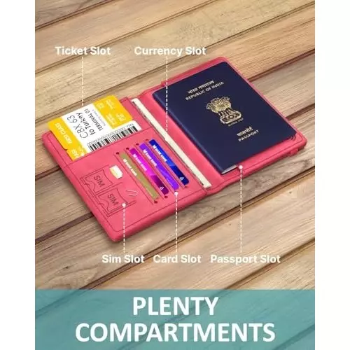 FEDUS Premium Advent Passport Holder Faux Leather Black & Pink, RFID Protected Travel Accessories