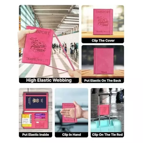 FEDUS Premium Advent Passport Holder Faux Leather Black & Pink, RFID Protected Travel Accessories