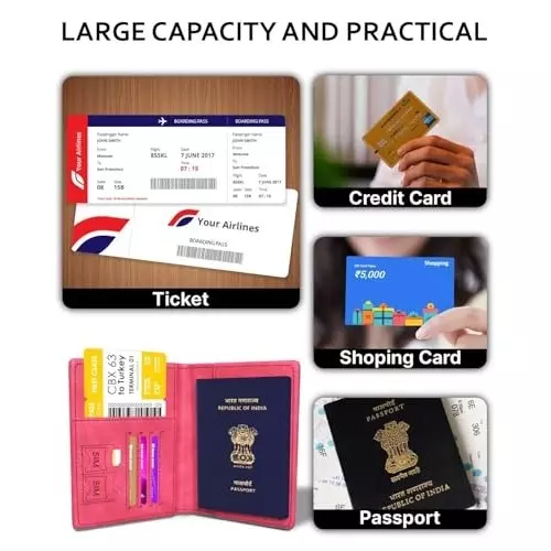 FEDUS Premium Advent Passport Holder Faux Leather Black & Pink, RFID Protected Travel Accessories