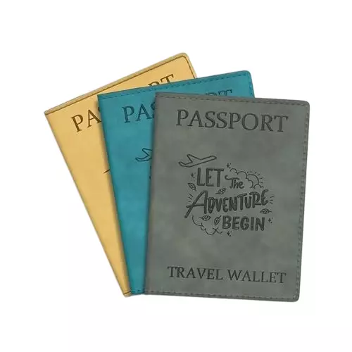 FEDUS Premium Advent Passport Holder Faux Leather Gray, Cian & Yellow, RFID Protected Travel Accessories