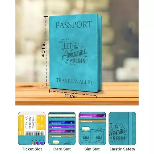 FEDUS Premium Advent Passport Holder Faux Leather Gray, Cian & Yellow, RFID Protected Travel Accessories