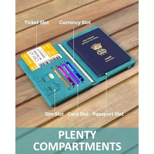 FEDUS Premium Advent Passport Holder Faux Leather Gray, Cian & Yellow, RFID Protected Travel Accessories