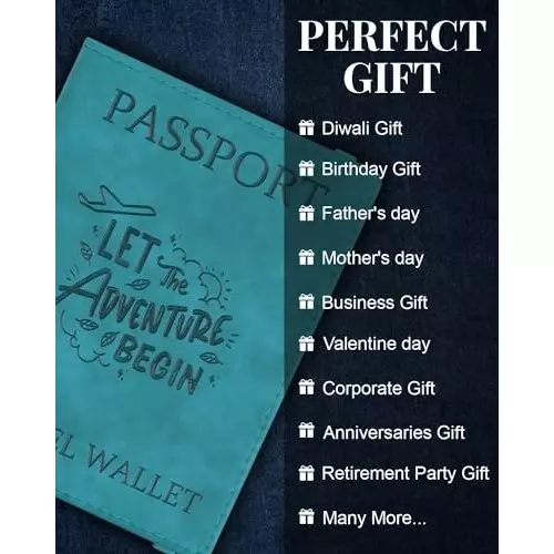 FEDUS Premium Advent Passport Holder Faux Leather Gray, Cian & Yellow, RFID Protected Travel Accessories