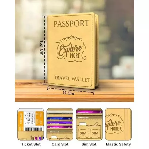 FEDUS Premium Advent Passport Holder Faux Leather Yellow & Brown, RFID Protected Travel Accessories