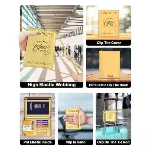 FEDUS Premium Advent Passport Holder Faux Leather Yellow & Brown, RFID Protected Travel Accessories