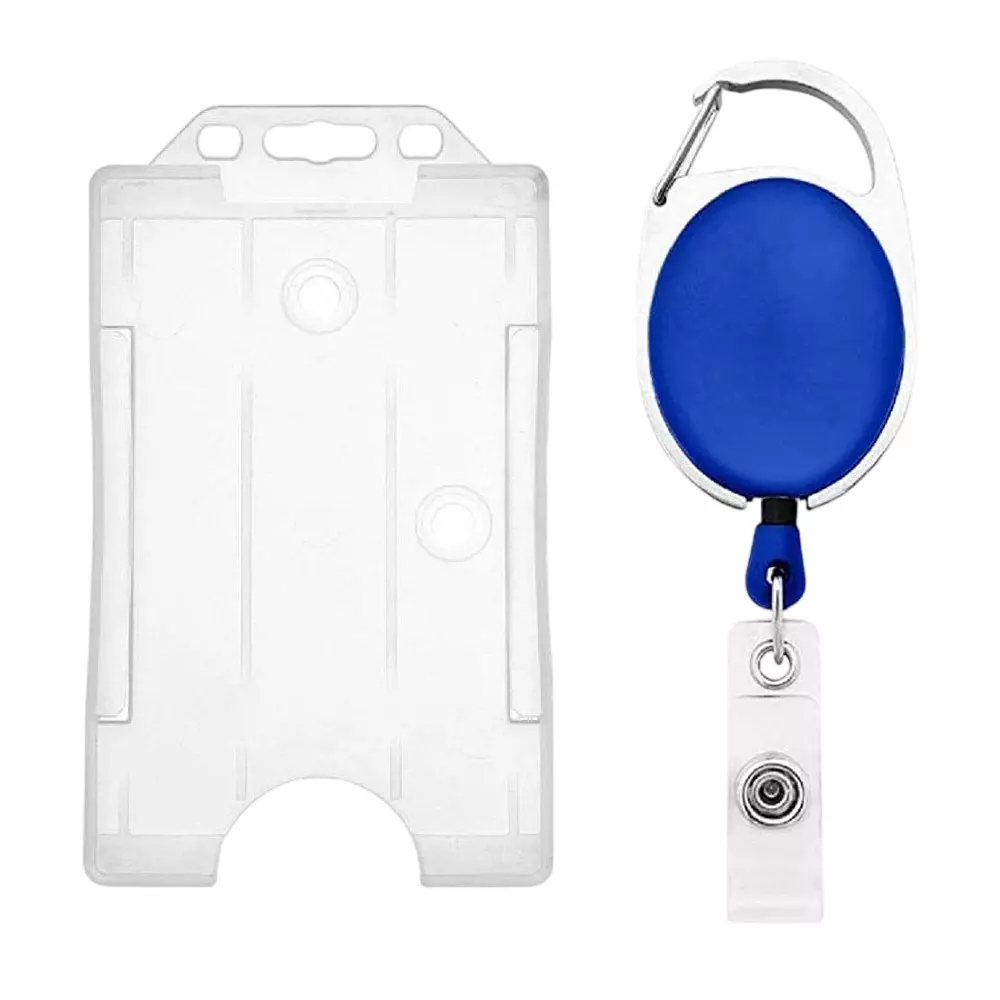 FEDUS I.D. Card Retractable Holder Badge with Yo Yo Clip Combo Blue
