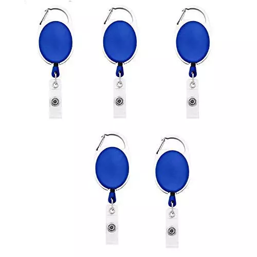 K J ID Badge Card Holder Oval Pulley Plastic Blue (Set of 5)