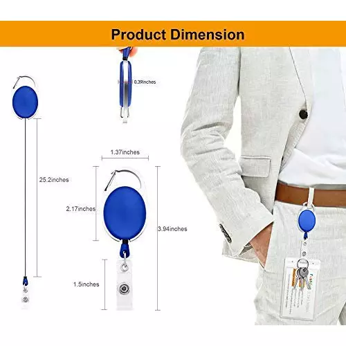 K J ID Badge Card Holder Oval Pulley Plastic Blue (Set of 5)
