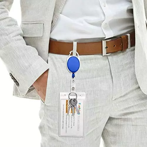 K J ID Badge Card Holder Oval Pulley Plastic Blue (Set of 5)