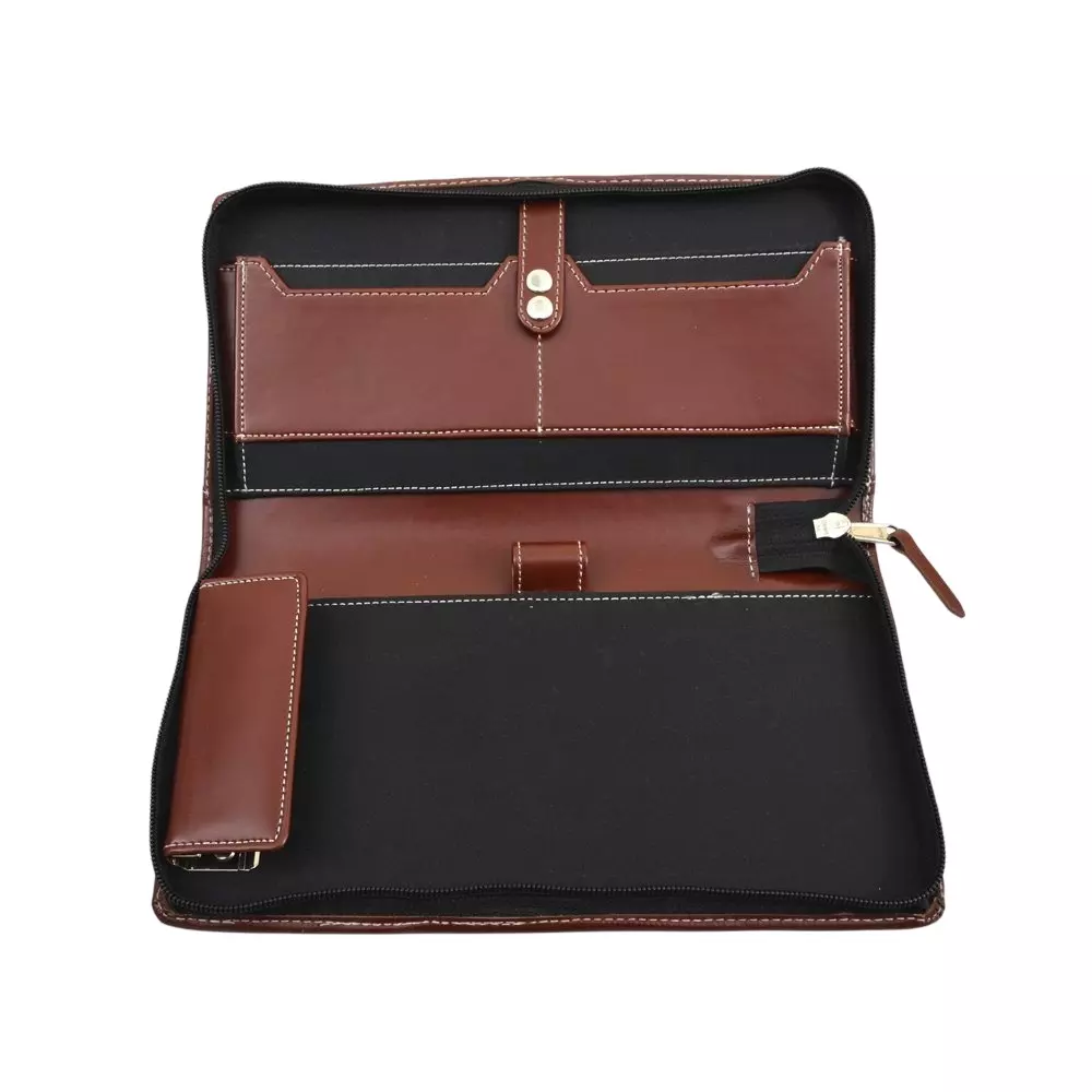 COI Cheque Book Holder/Document Holder 10x5.5 inch Faux Leather Classic Brown (Pack of 1)