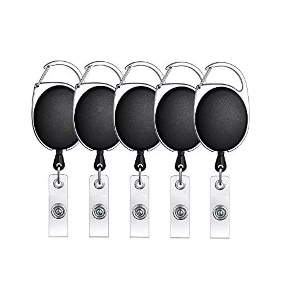 K J ID Badge Card Holder Oval Pulley Plastic (Set of 5)