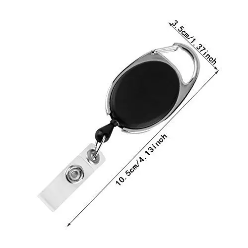 K J ID Badge Card Holder Oval Pulley Plastic Black (Set of 5)