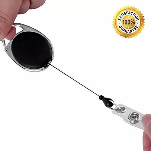 K J ID Badge Card Holder Oval Pulley Plastic Black (Set of 5)