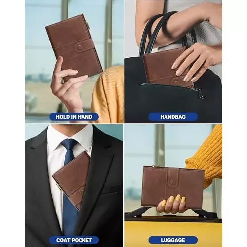 FEDUS Premium Passport Holder Faux Leather D-Brown with Card Holder, RFID Protected Travel Accessories